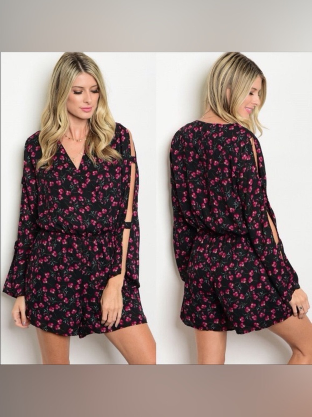Entro Vintage-Inspired Floral Romper Sheer Sleeve Boho Witchy Mini Small